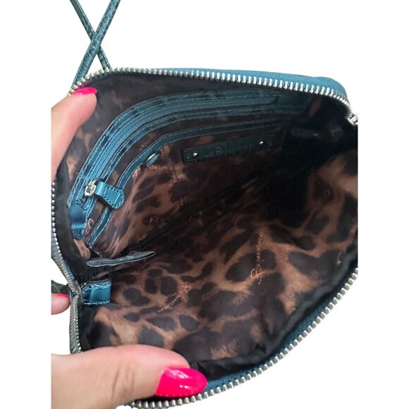 B MAKOWSKY Turquoise Buckle Croc Embossed Leather Crossbody bag - Picture 2 of 8